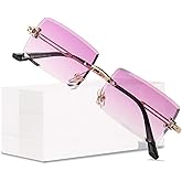 Canoazo Rimless Rectangle Sunglasses Women Men Trendy Square Y2K Glasses Retro Frameless Eyewear Gradient Lens(Clear Purple)