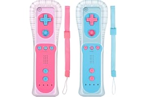 Doueuain 2 Pack Remote Controller for Wii Wii U, Gamepad with Silicone Case and Wrist Strap (New Pink and Blue)