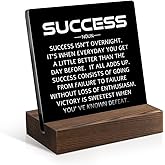 Juoqg Success Acrylic Sign with Wooden Stand, Funny Inspirational Gifts for Men Women, Positive Desk Decor for Coworker Colleague Student Friend, Entrepreneur Gifts, New Job Office Décor