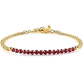 InfinityGemsArt Bracelets for Women Natural Birthstone Micro Beaded Stone Double Chain Drop Crystals Gemstones Bracelet Jewelry, 14K Gold Plated Adjustable Chain