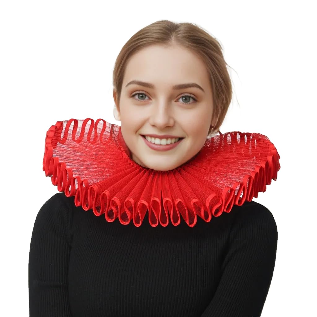BPURB Renaissance Elisabethan Ruff Collar Neck Ruffle Collar Clown Collars (Red)