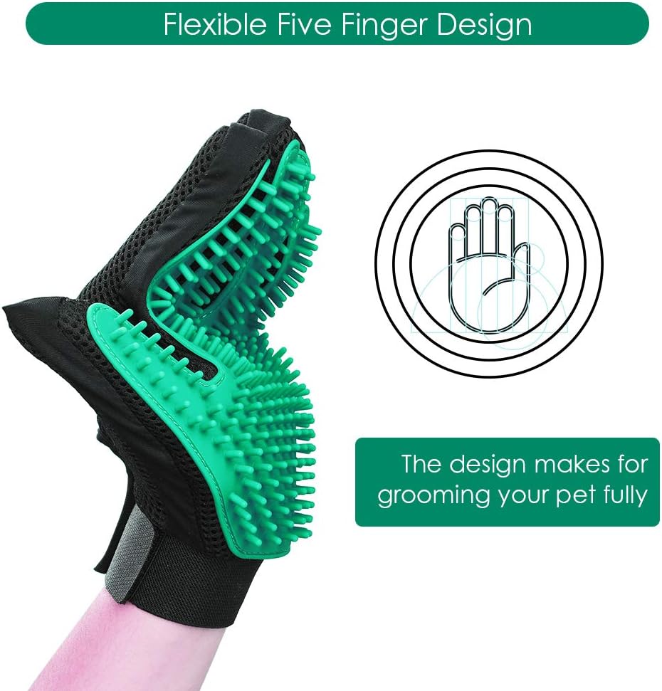 2020 New Version Pet Grooming Brush, Enhance Pet Grooming Glove with 255 Tips, Deshedding Glove for Dog and Cat, 1 Pair Left & Right Gentle De-Shedding Glove Brush