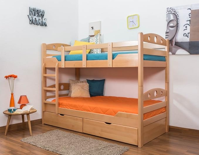 Etagenbett für Erwachsene'Easy Premium Line' K11/n inkl. 2 Schubladen und 2 Abdeckblenden, Kopf- und Fußteil mit Löchern, Buc