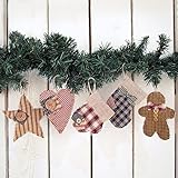 Set of 5 Quilted Homespun Fabric & Burlap Primitive Christmas Ornaments by Jubilee Creative Studio