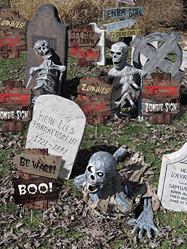 WizPower Halloween Decorations Outdoor Yard Signs Scary Beware Outside Decorations Zombie Vampire Graves Party Supplies