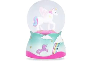 Elanze Designs Flying Rainbow Unicorn 80MM Sturdy Wind Up Musical Glitter Water Snow Globe Tabletop Dresser Nightstand Figurine Decoration Plays Tune The Unicorn