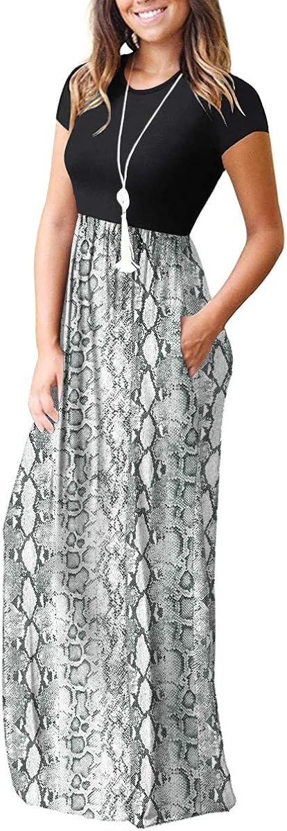 VIISHOW Women's Short Sleeve Empire Waist Maxi Dresses Long Dresses with Pockets at  Women’s Clothing store