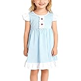 Toddler Girls Cotton Princess Dress Multi-Color Flutter Sleeve Summer Outfits 3-8Y