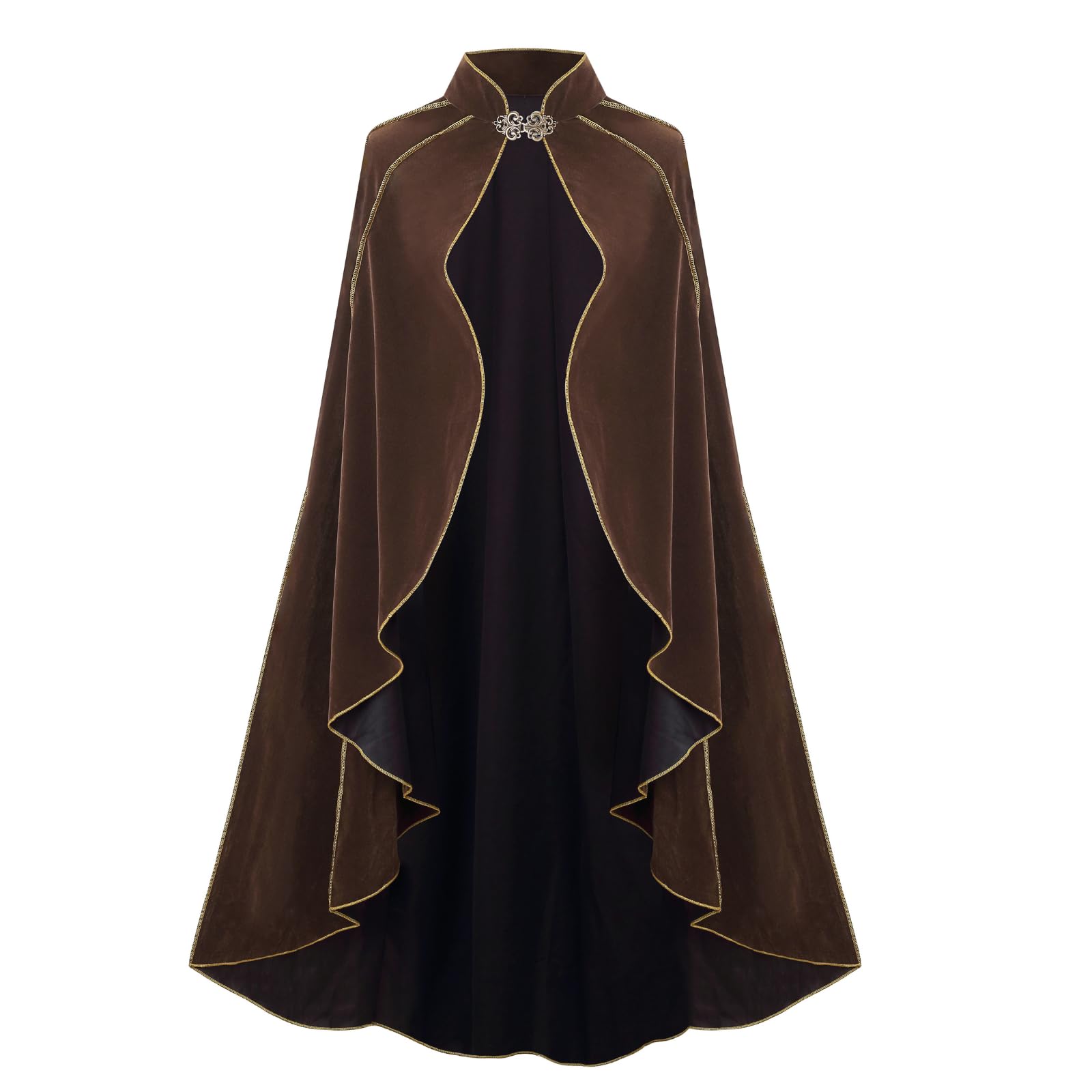 maxToonrain Medieval Costume Women Short,Women's Green Cape Velvet Renaissance Hooded Cloaks Halloween World Book Day Costumes Fancy Dress for Womens(Brown,110 CM) — image 1