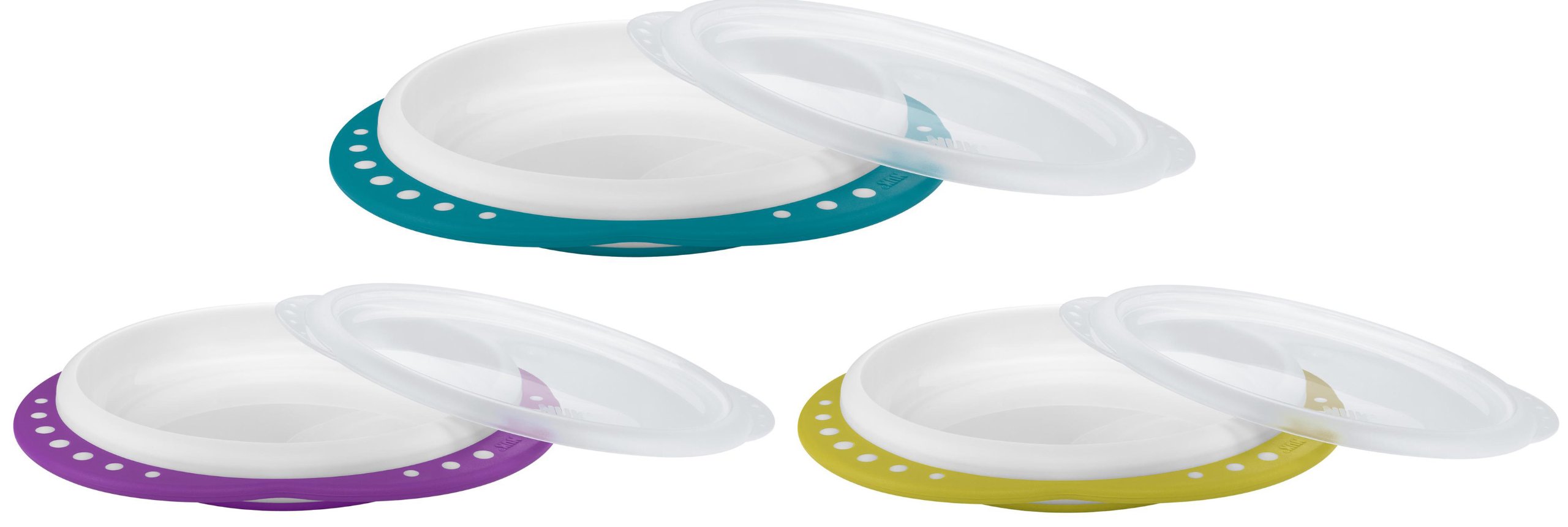 NUK Easy Learning 10255049 Learning to Eat Plate with Lid, Non-Slip Handles, Non-Slip Base, BPA-Free, Colour Not Selectable