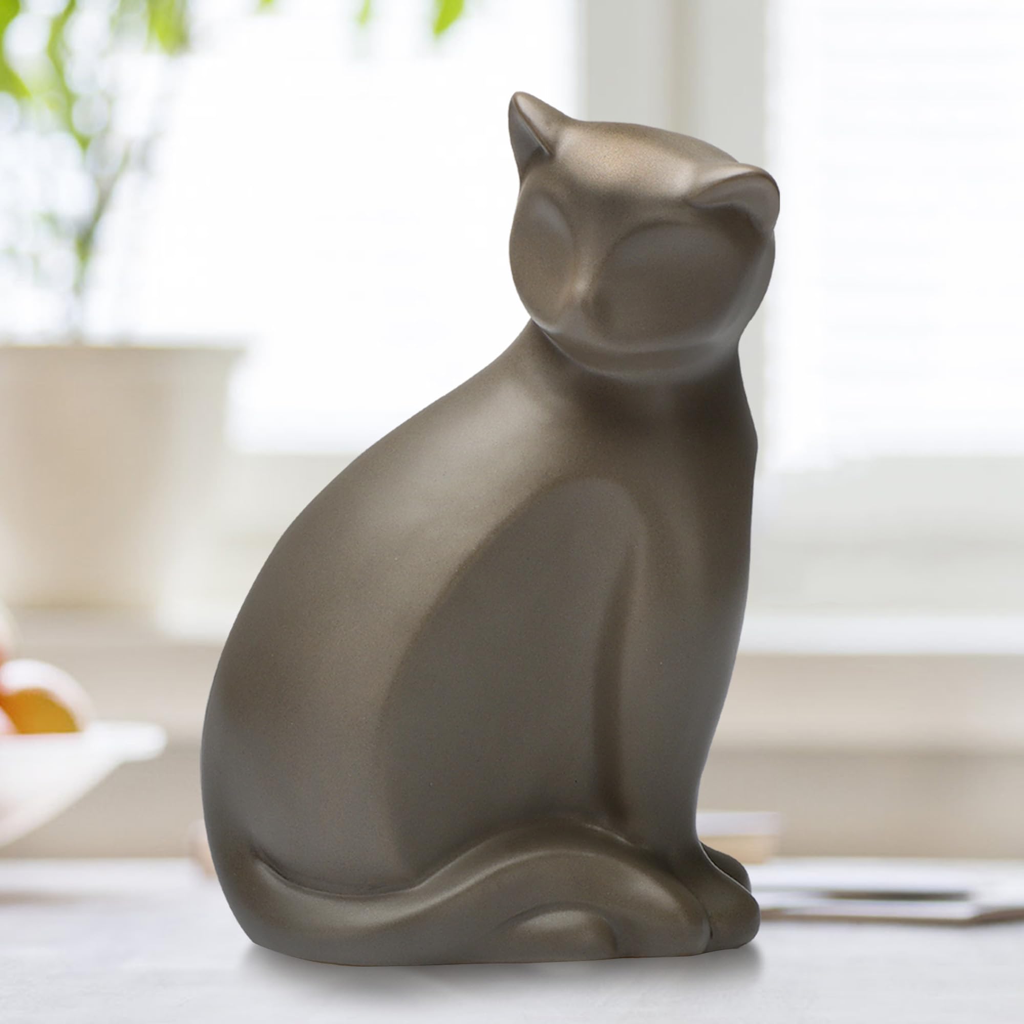 DiDiBirDi Ceramic Brown Cat Urn for Ashes, Animal Pattern, Suitable for Small to Medium Cats (Brown)