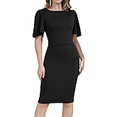 Aphratti Women's Short Sleeve Work Sheath Midi Dress Elegant Fitted Cocktail Party Church Funeral Outfit