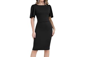 Aphratti Women's Short Sleeve Work Sheath Midi Dress Elegant Fitted Cocktail Party Church Funeral Outfit