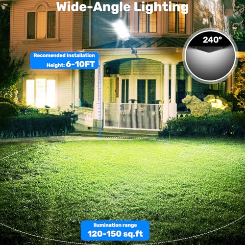 PEAKRO Farolas Solares Exteriores 2 Pack, Potente 600W Farola Solar con Sensor de Movimiento,Control Remoto, 6500K IP65 Impermeable Foco Solar Lampara LED Luz de Seguridad para Jardín, Patio, Garage