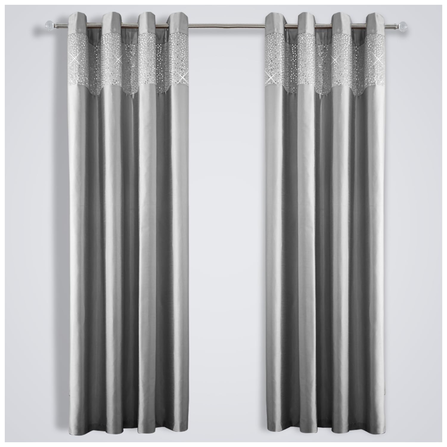 GC GAVENO CAVAILIA Luxury Eyelet Ring Top Aviv Room Curtains, Fully Sparkle Lined Pairs with Tie Backs, Polyester, Silver, 66X54 Inch — image 1