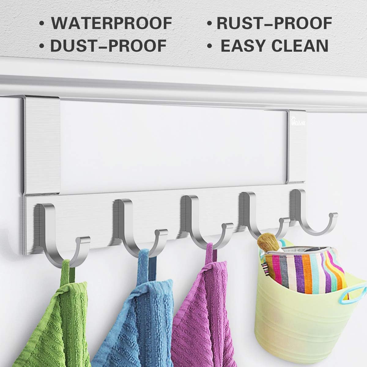 Over The Door Coat Clothes Hanger Rack Anjuer 5 Hooks for Bedroom Bathroom Kitchen Door Towels Hats Robes Keys Handbags Hooks Accessories - Image 3