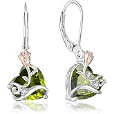 Oskani Dangle Drop Leverback Earrings for Women 925 Sterling Silver Rose Flower Earrings, 5A Cubic Zirconia Birthstone Jewelry Gifts for Valentines, Mothers Day