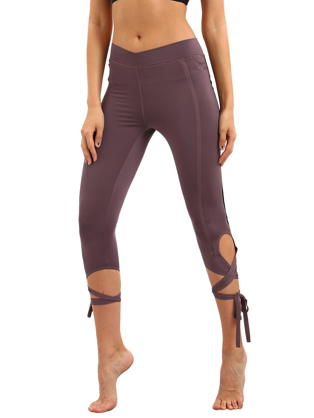 SweatyRocks Women Legging Cutout Tie Cuff Slim Yoga Pants Jogger Workout Tights, Purple, Large