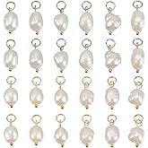 Beebeecraft 40Pcs 2 Colors Freshwater Pearl Charms Natural Cultured Baroque Irregular Rice Pearl Dangle Drop Mini Pendants Charms with Jump Rings for DIY Bracelet Necklace