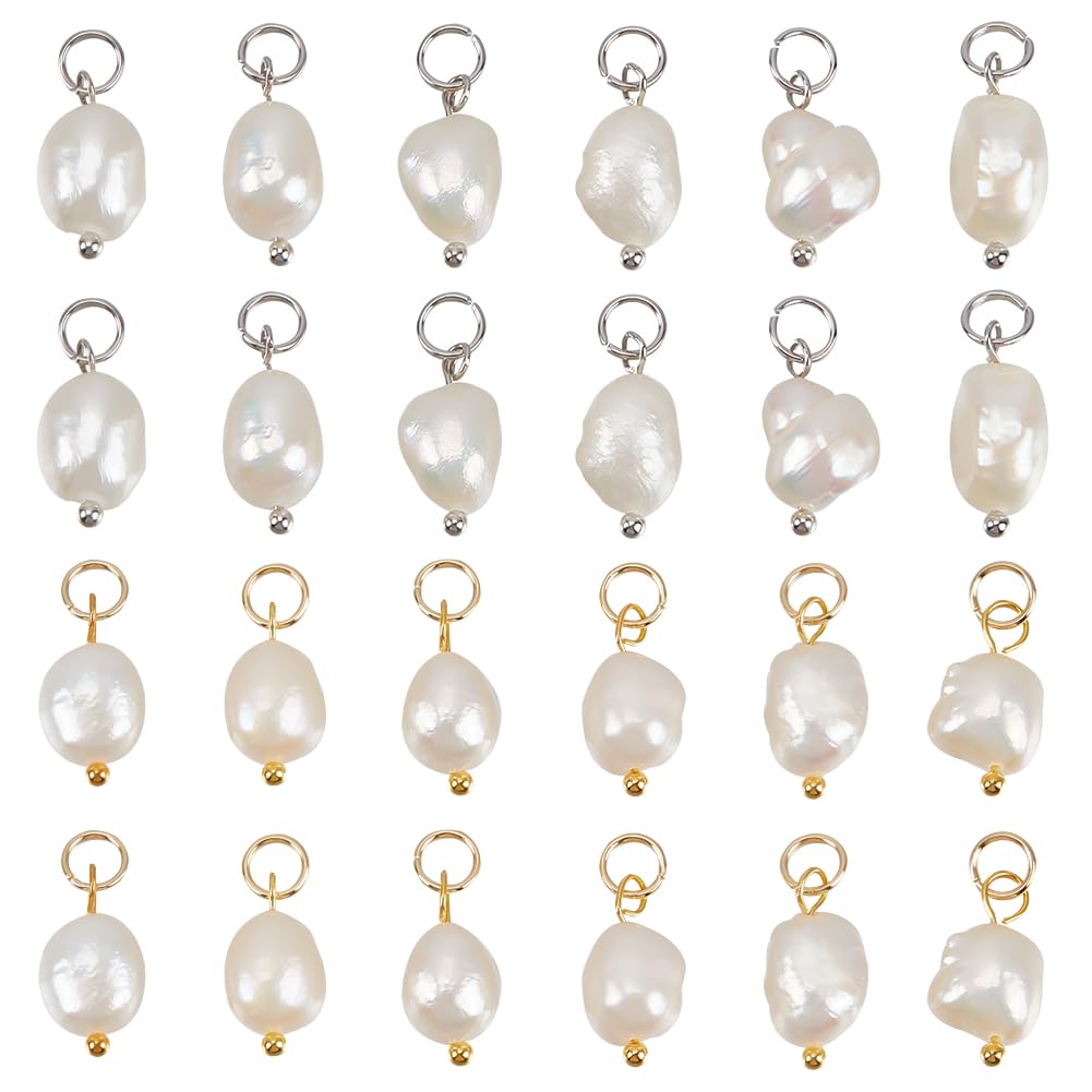 Beebeecraft 40Pcs 2 Colors Freshwater Pearl Charms Natural Baroque Rice Pearl Dangle Charms with Jump Rings for DIY Bracelet Necklace Jewelry Making