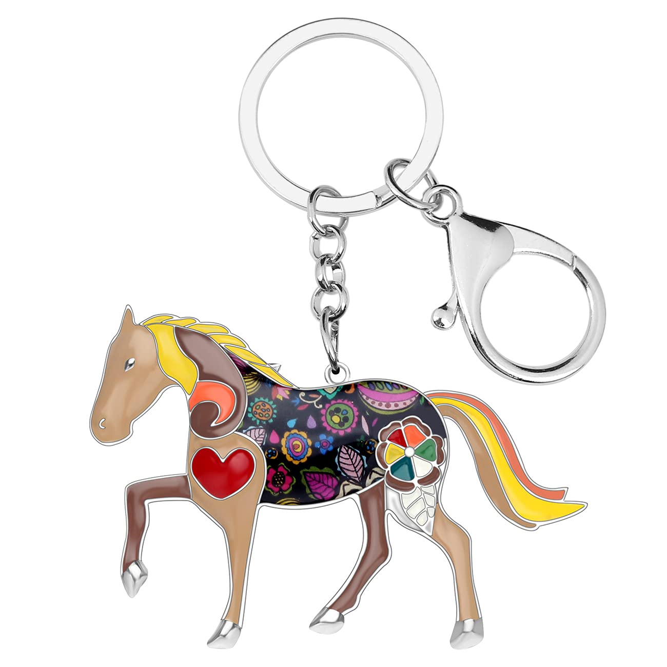 NEWEI Enamel Pony Horse Keychain Cute Keyrings for Women Girls Purse Bag Charm (Brown)