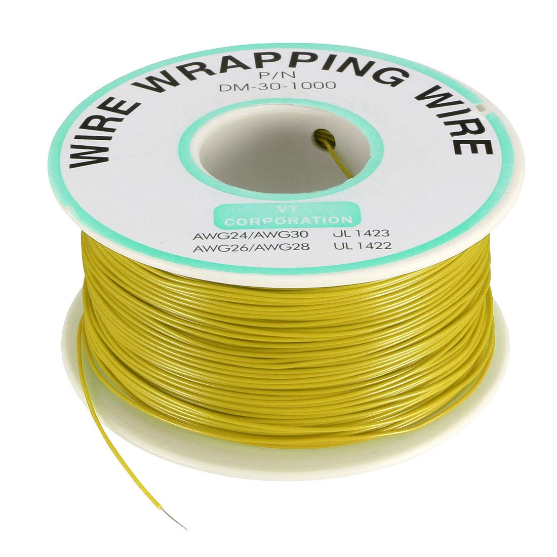 uxcell OK Wire Tin Plated Copper Cord Wire Wrapping P/N DM-30-1000 30 AWG 650ft Length Yellow
