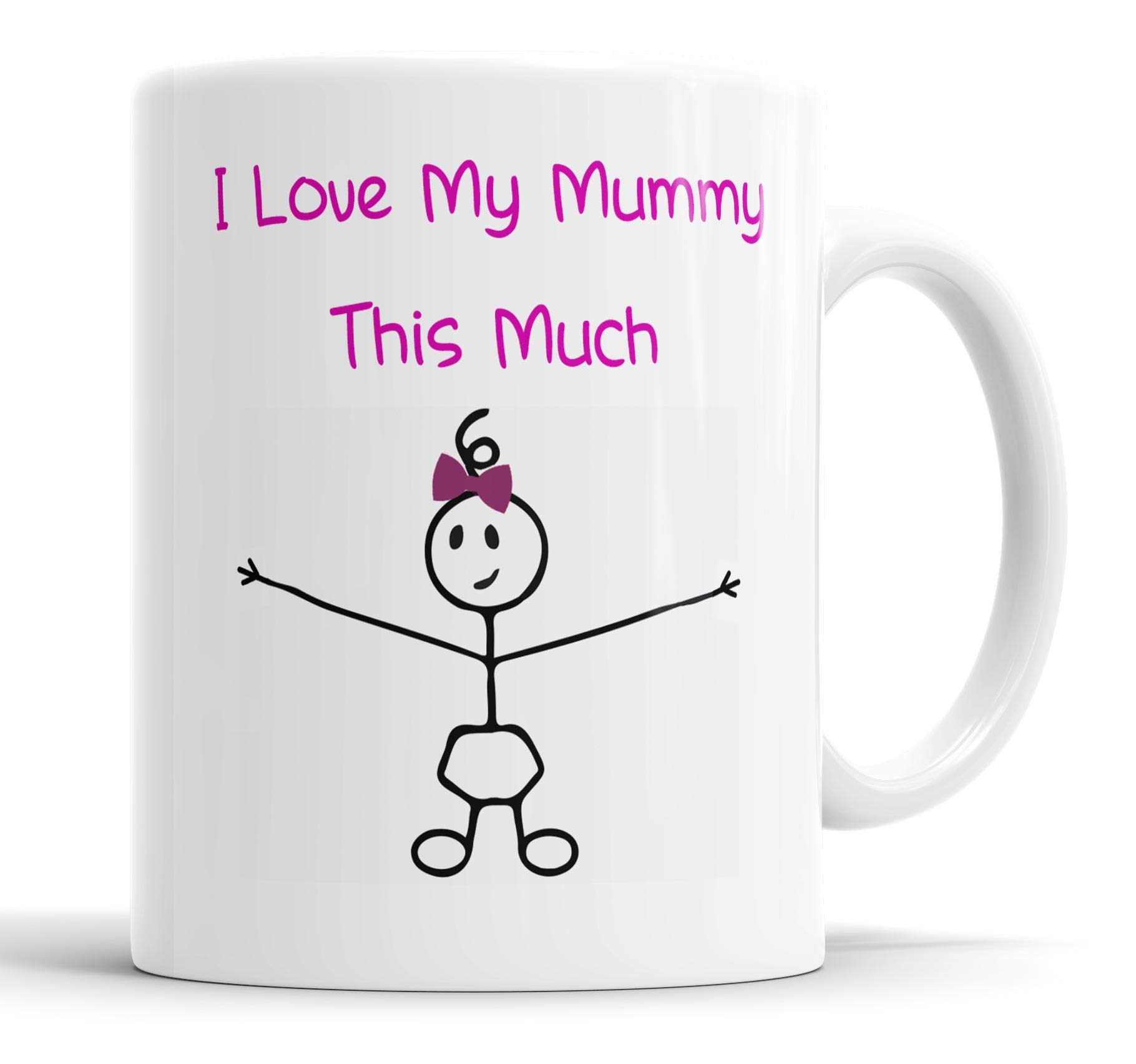 Faithful Prints Mummy Mug from Daughter - I Love My Mummy This Much Mug (Girls) - 11oz Ceramic Gift for Dad Birthday Christmas from Daughter, Mother's Day Coffee Cup, Novelty Present