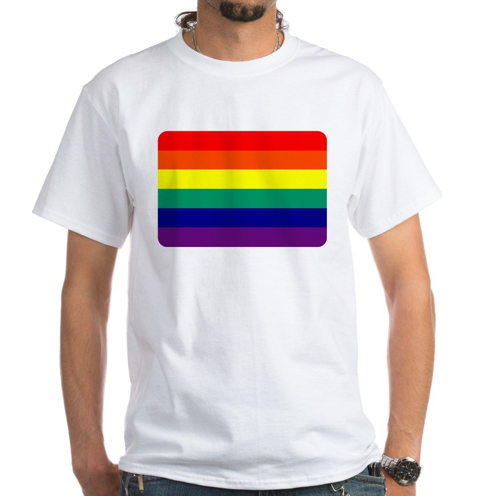 White T-Shirt Gay Pride Rainbow Flag HD