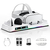 Charging Dock for Oculus Quest 3/3S, Magnetic VR Charger with 2 Rechargeable Batteries for Oculus Quest 3S/3 Accessories, VR Headset &amp; Charger Controller Supports LED Indicator