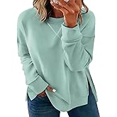 VISLILY Plus Size Sweatshirts for Women Cute Drop Shoulder Tops Trendy Crew Neck Trendy Basic Solid Color Pullover 2Xl Light Green