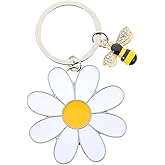 Ymapinc Cute Bee Daisy Keychain, Daisies Enameled Flower Keychain for Women, Flower Charms Keyring for Tote Bags Car Keys & Purse Accessories
