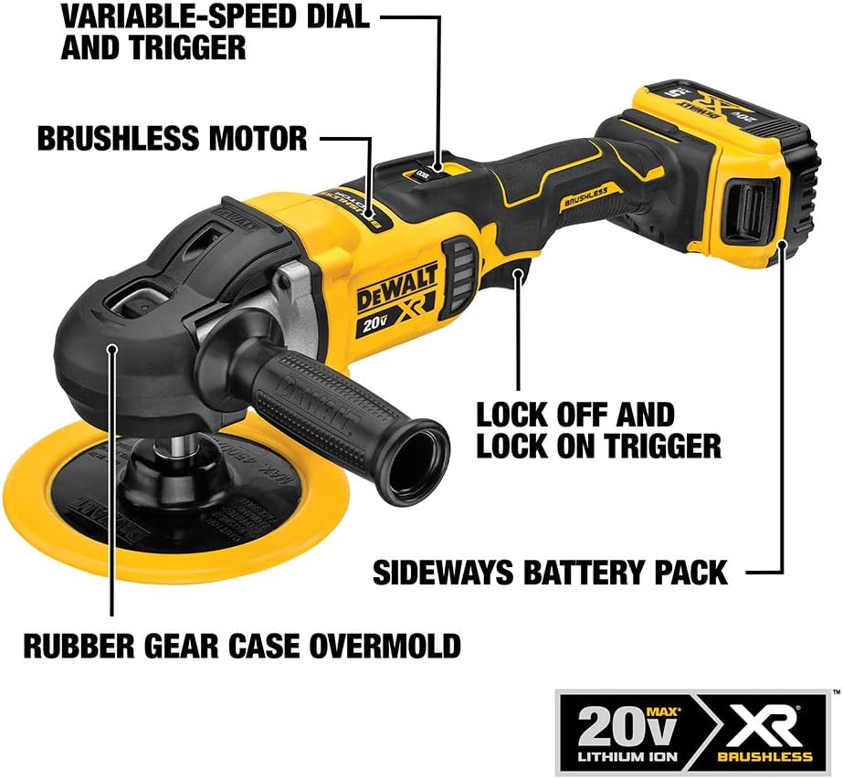 DEWALT Buffer/Polisher, Variable Speed, Soft Start, 7-Inch/9-Inch (DWP849X) - Power Polishing Tools - 