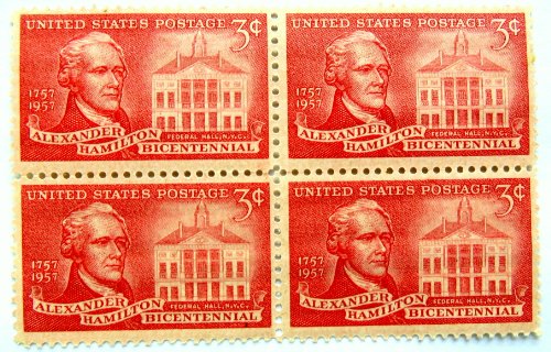 Scott # 1086 Alexander Hamilton Bicentennial 3 Cent Stamp Block of 4 Mint Never Hinged