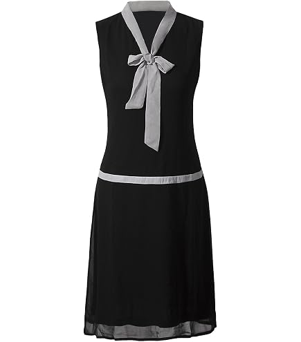 20s casual dress BABEYOND Flapper 1920s Vintage Ruffle Cocktail Tie Neck Party Gown Size:Medium (7 - 7 1/8) Women's 7 Diamonds REV dress_type_Pastel My Vintage Wish 20125.