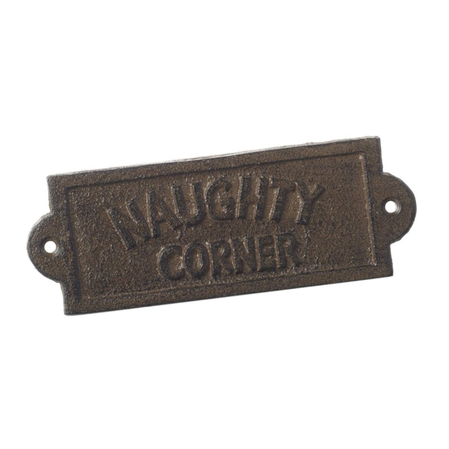 Small Cast Iron Garden Patio Wall Plaque Sign NAUGHTY CORNER