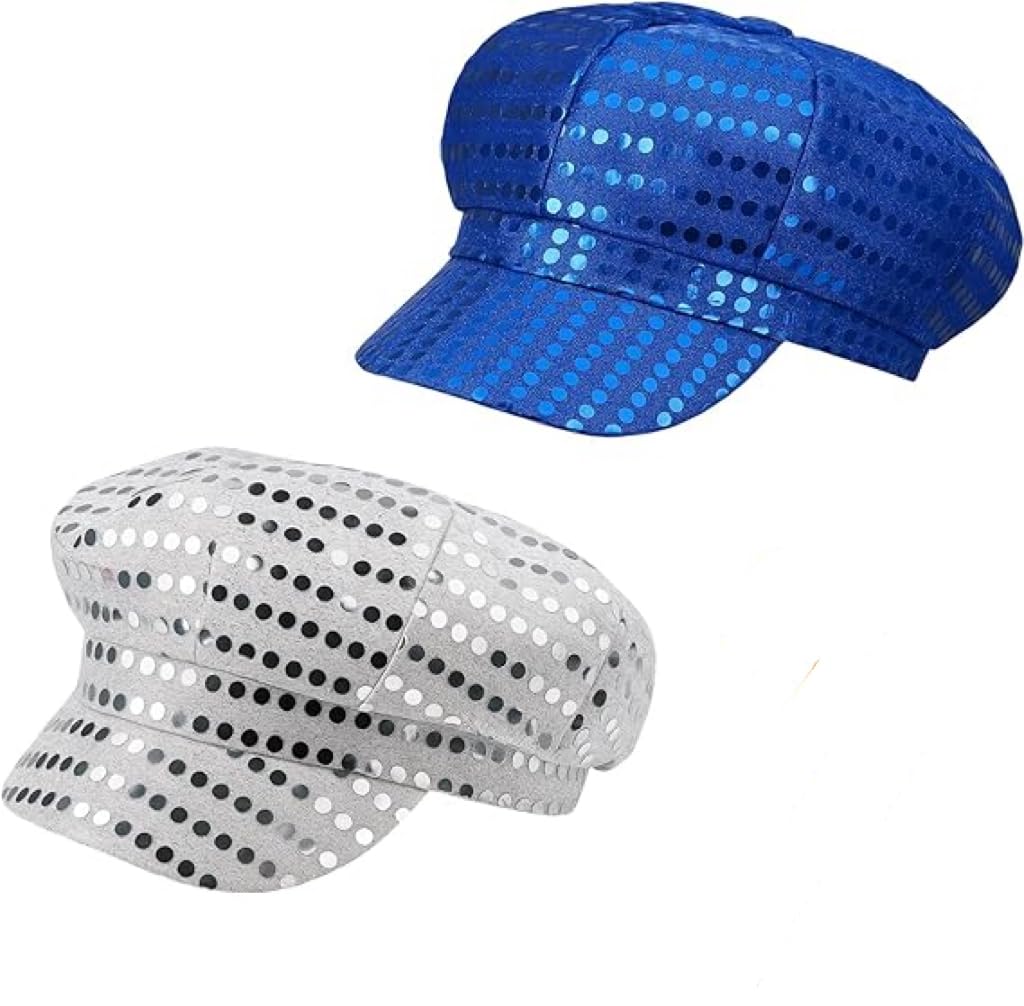 2Pcs ABBA Accessories, Glitter Sequin Hats ABBA Accessories for Women, 70s Disco Party Costume Accessories, Retro Theme Hats for Music Festival and Nightclub, Carnival, Cosplay Disco Parties Night