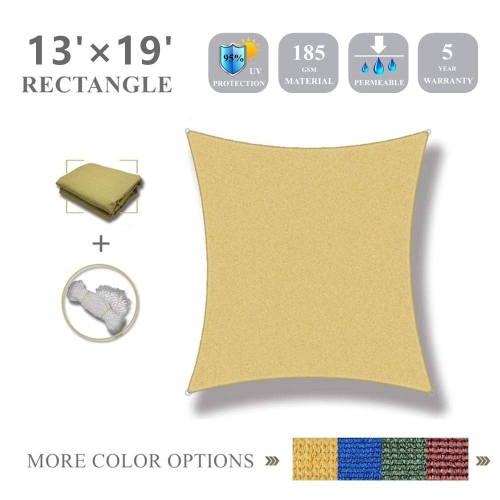 13'x19' Sun Shade Sail Rectangle Canopy Sail Shade for Patio Garden Outdoor Facility and Activities,Sand