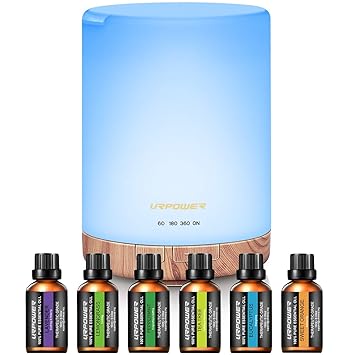 Amazon Com Urpower 300ml Essential Oil Diffuser With 6 Bottles 10ml Most Popular 100 Pure Aromatherapy Essential Oils Aroma Gift Set Cool Mist Humidifier With 15 Lighting Modes Light For Bedroom Home Office Beauty