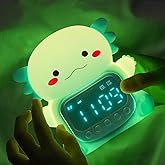 Yiliaw Axolotl Alarm Clock with Night Light for Kids, 7 RGB Color Cute Alarm Clocks for Bedrooms Ok to Wake Clocks, Silicone Animal Tabletop Lamp for Teen Girls Boys, Green