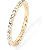 PAVOI 14K Gold Plated Solid 925 Sterling Silver CZ Simulated Diamond Stackable Ring Eternity Bands for Women