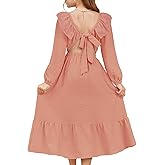 blibean Tween Girls Tie Back Dresses Embroidery Sleeve Size 6-15 Years