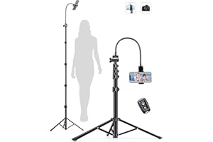 NINEIGH Phone Tripod, Selfie Stick Tripod Stand, 86" Tall Cell Phone Tripod with Adjustable Gooseneck Remote Phone Holder, Tripod for Phone Camera Compatible with iPhone 15 14 13 12 11 Pro