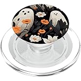 Cute Funny Halloween Spooky Ghost in Flowers Floral Pattern PopSockets PopGrip for MagSafe