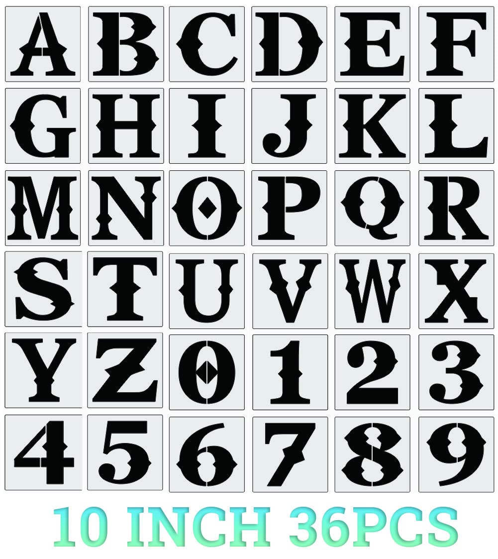 Photo 1 of 10 Inch Letter Stencils for Painting On Wood, 36pcs Alphabet Stencils Retro Letter Templates,Reusable& Flexible Stencil for Drawing On Wall,Sign,Canvas, Paper, Fabric, Floor