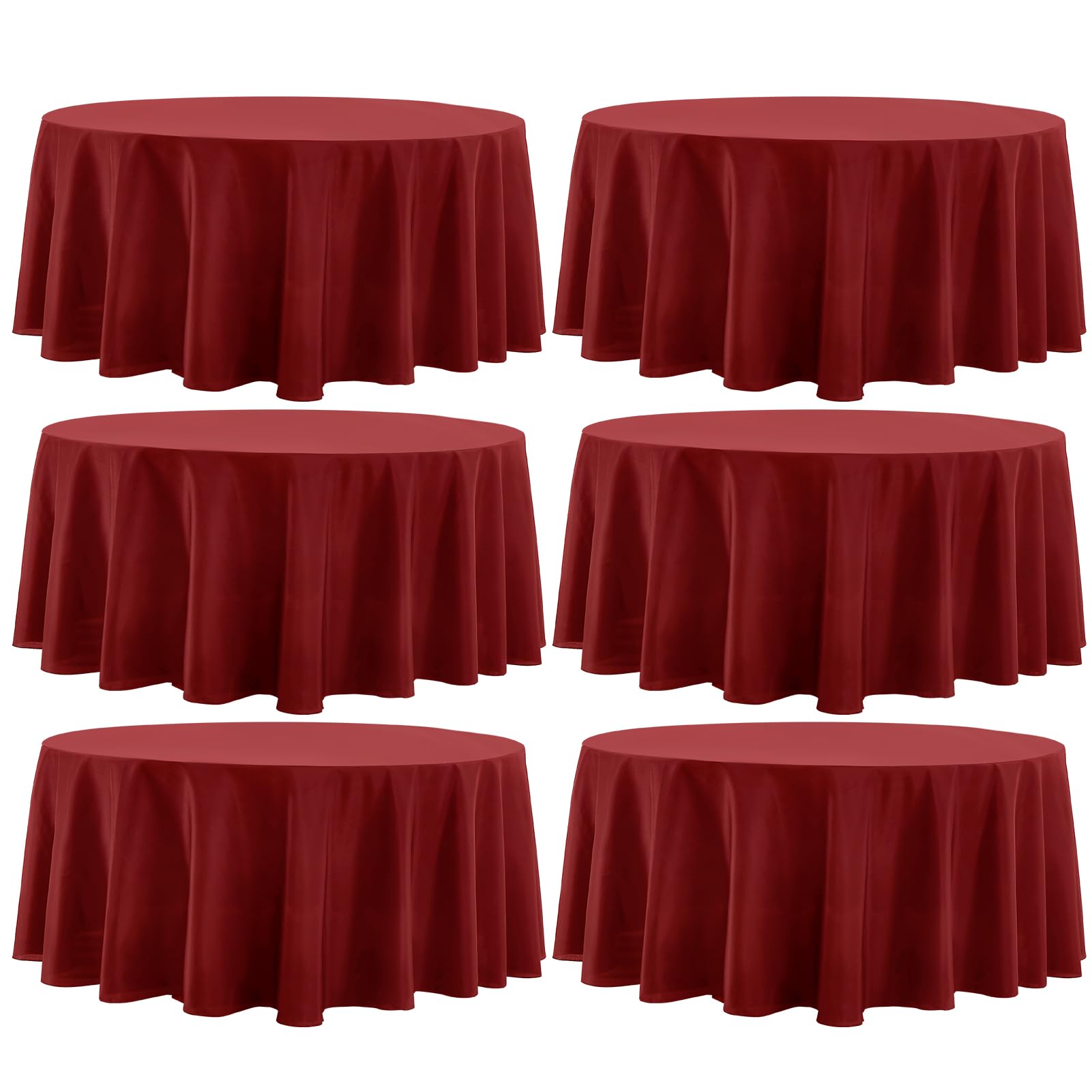 Photo 1 of Aocoz Round Tablecloth 120 Inch Tablecloth 6 Pack Red Table Cloths Washable Decorative Linen Polyester TableClothes Cover for Dining Table Banquets Buffet Parties and Wedding