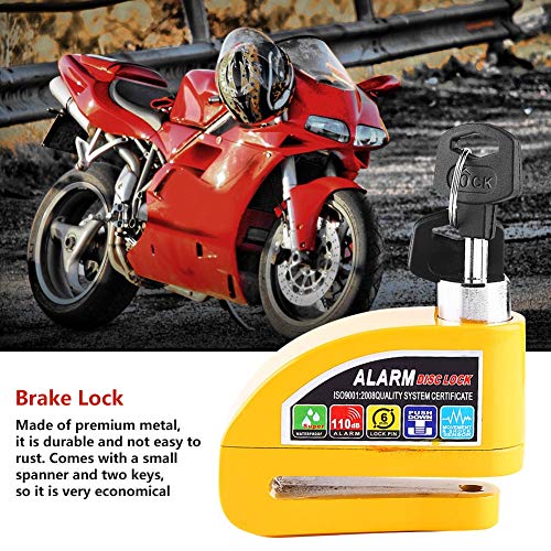 Cuque Disc Brake Lock Motorcycle Anti-Theft Brake Lock Scooter Bicycle Security Alarming System with 2 Keys(Yellow) - Thumbnail 2