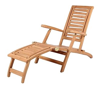 Mr. Deko Teak Deckchair Zickzack Teak - Bear Chair - Liegestuhl - Relaxliege - Gartenliege - Outdoormöbel - Teakholz - für Ba
