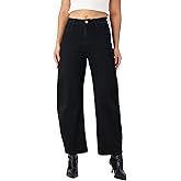 Myzellia Women’s Barrel Jeans Wide Leg High Waisted Stretchy Cropped Denim Jeans Baggy Ankle Pants