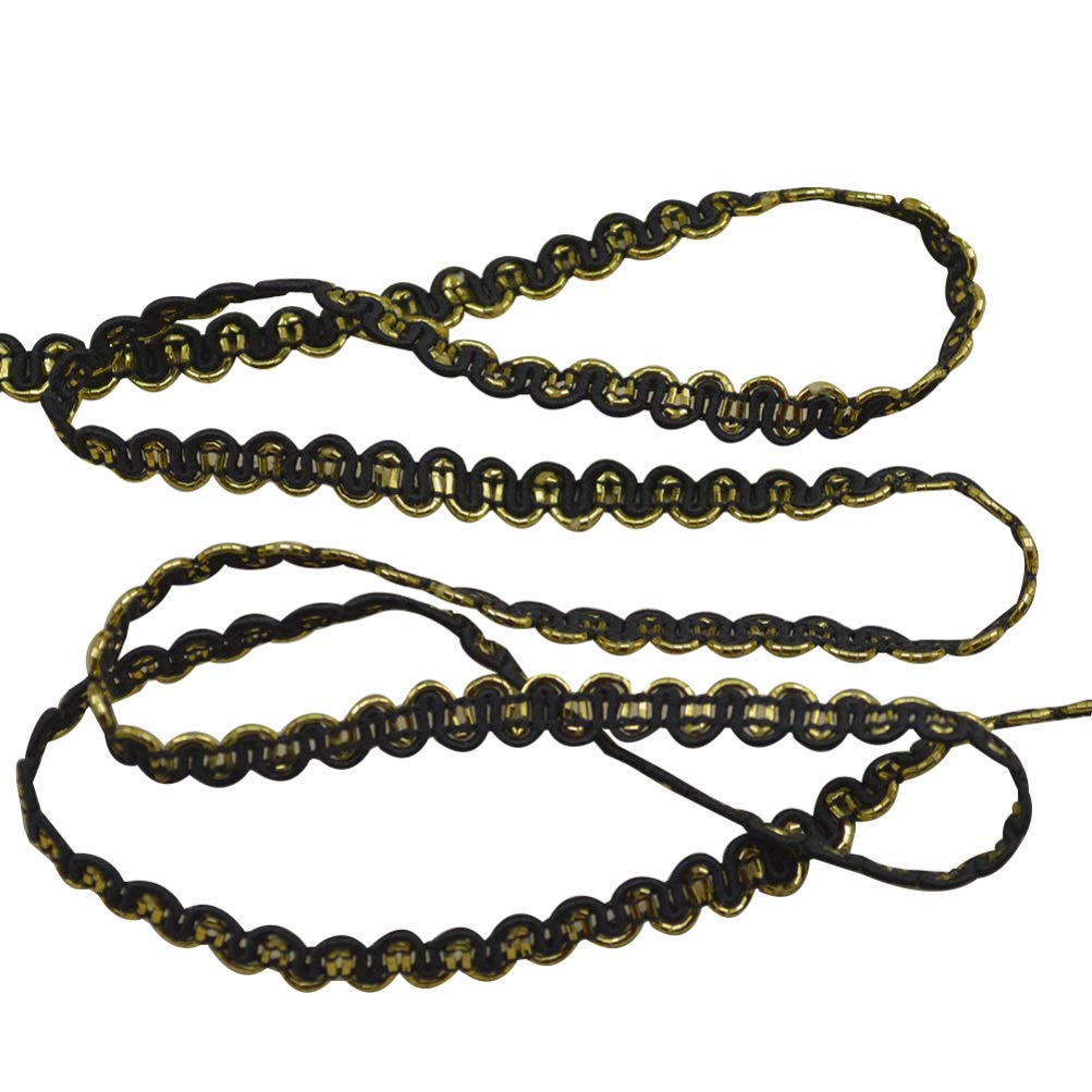 Healifty Gimp Braid Trim Polyester Handwoven Sewing Trim 10m (Black and Gold)