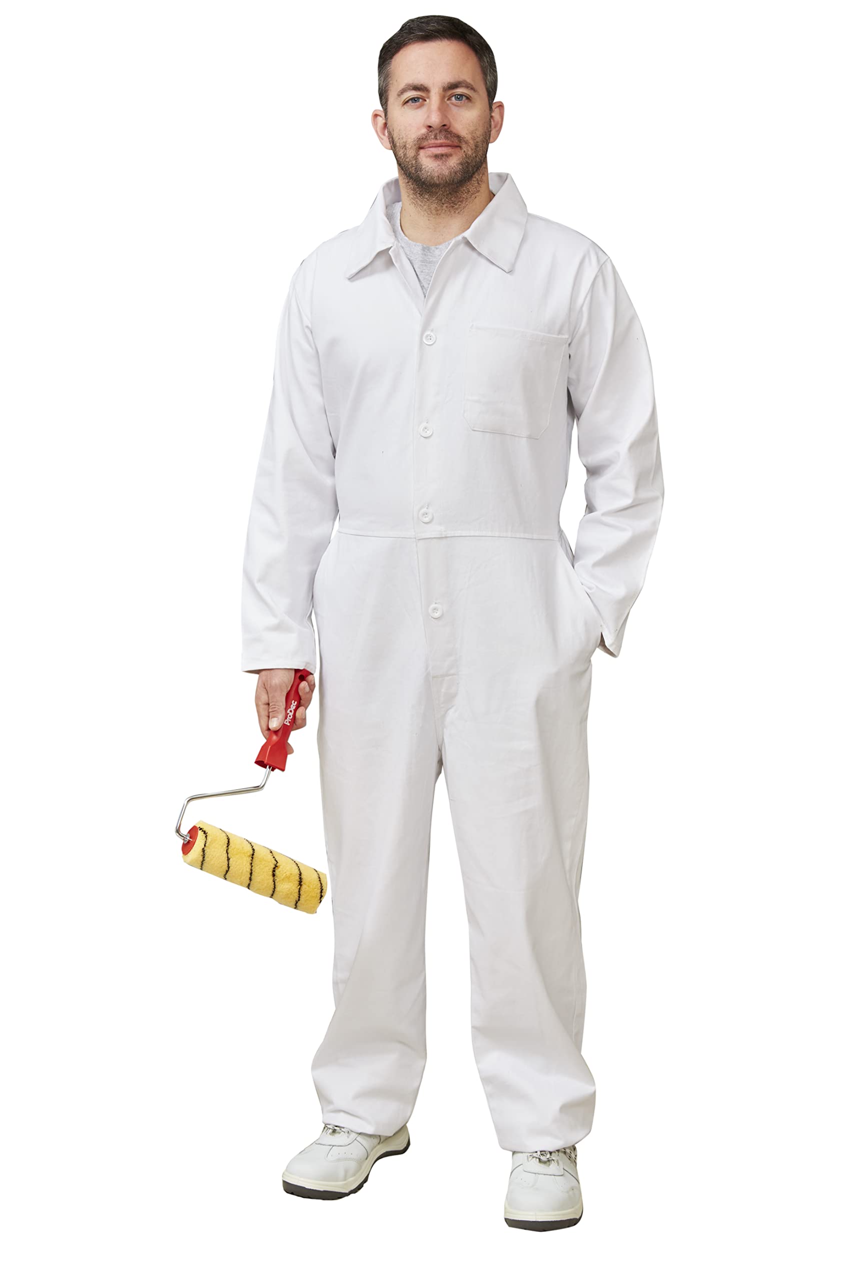 Fit For The Job 100% Cotton Drill Multi Pocket White Boiler Suit Coverall, Decorators Protective Overall Dungarees for Painting & Decorating, Work Jobs, Heavy Duty Fabric - 54"